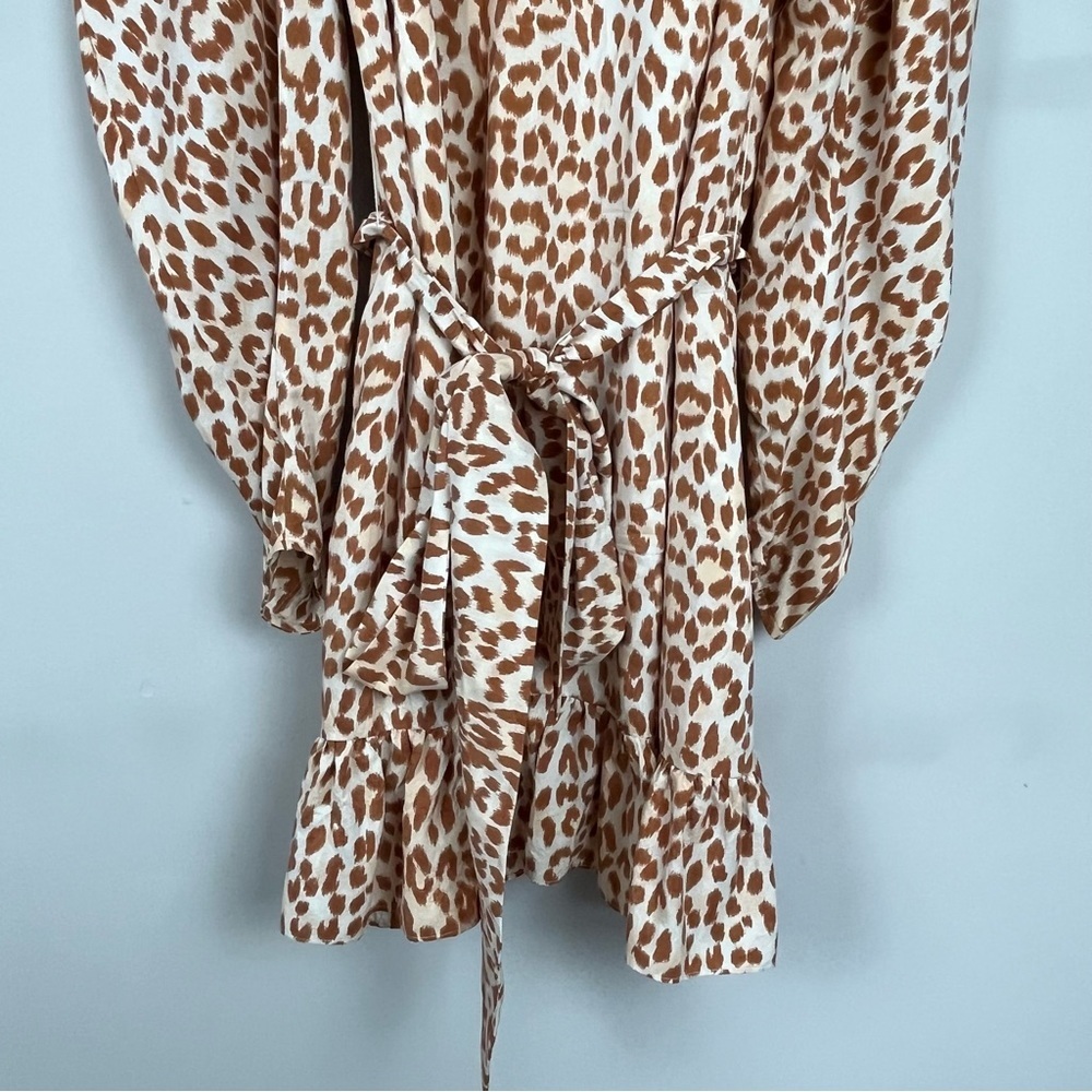 ULLA JOHNSON ROSARIO SILK LEOPARD PRINT MINI DRESS WITH PUFF SLEEVES SIZE 4 - Picture 10 of 16